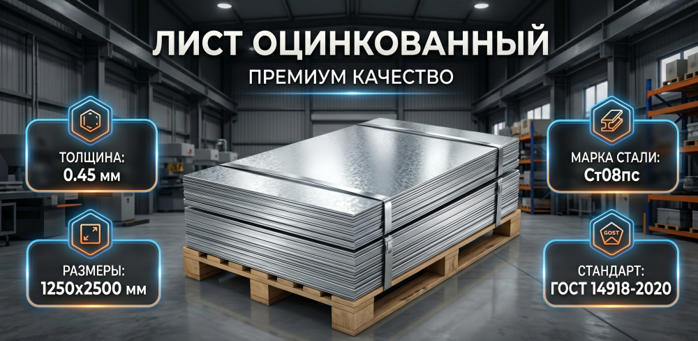 Лист оцинкованный 0.45х1250х2500