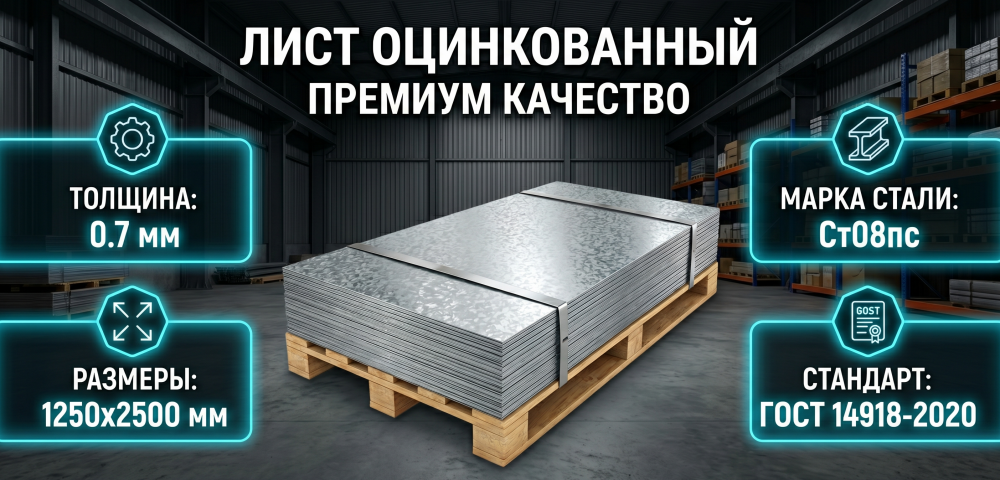 Лист оцинкованный 0.7х1250х2500