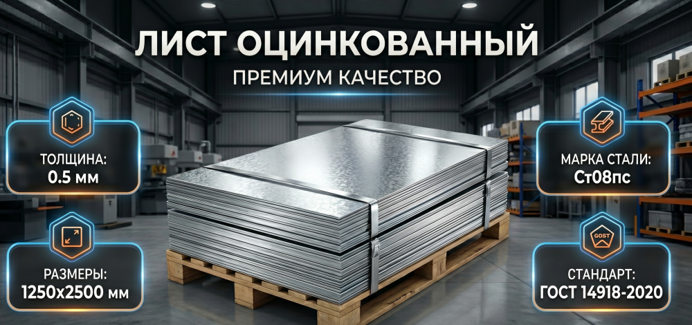 Лист оцинкованный 0.5х1250х2500