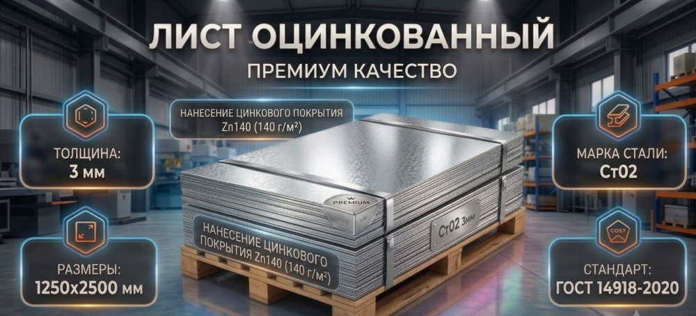 Лист оцинкованный 3х1250х2500 Zn140