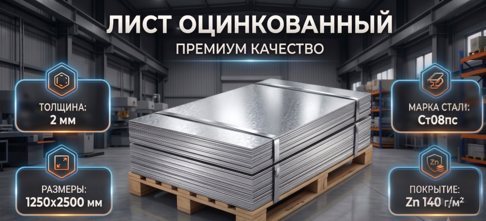 Лист оцинкованный 2х1250х2500 Zn140