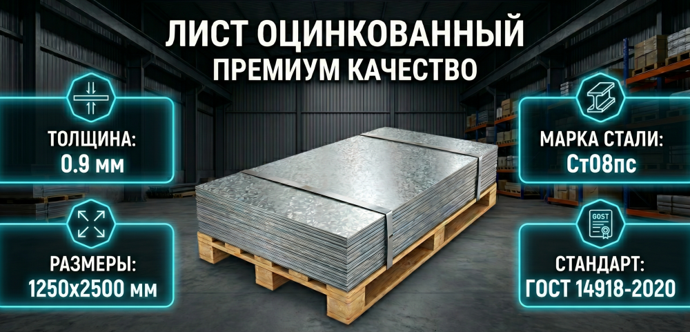 Лист оцинкованный 0.9х1250х2500